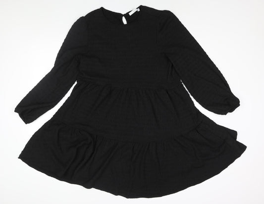 Michelle Keegan Womens Black Polyester A-Line Size 10 Round Neck Button - Smocked