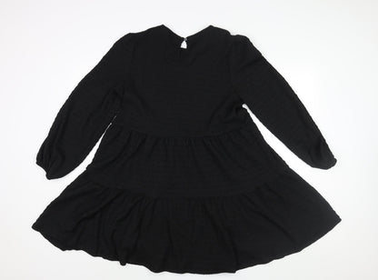 Michelle Keegan Womens Black Polyester A-Line Size 10 Round Neck Button - Smocked