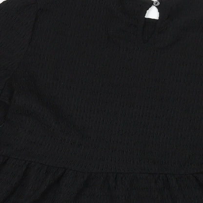 Michelle Keegan Womens Black Polyester A-Line Size 10 Round Neck Button - Smocked
