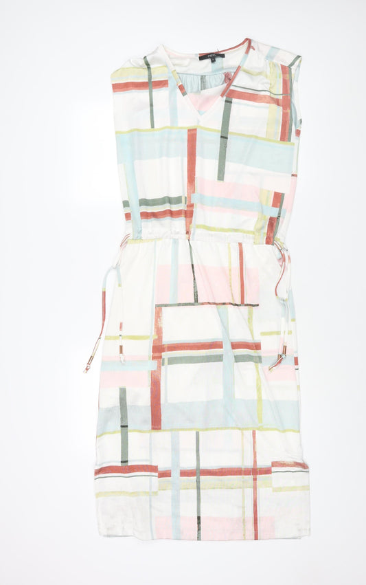 NEXT Womens Multicoloured Geometric Polyester Shift Size 8 V-Neck Pullover - Drawstring Waist