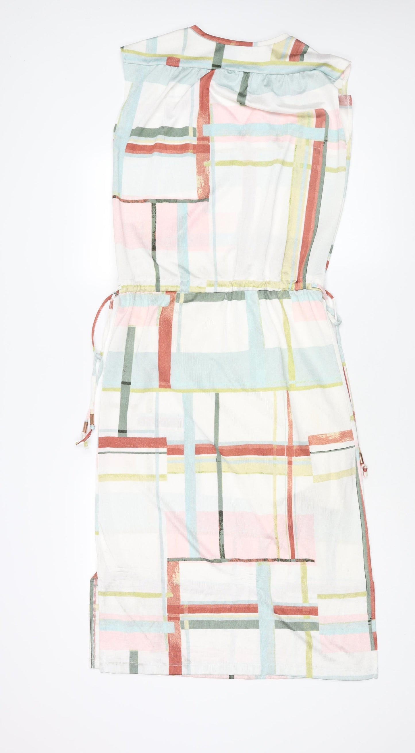 NEXT Womens Multicoloured Geometric Polyester Shift Size 8 V-Neck Pullover - Drawstring Waist