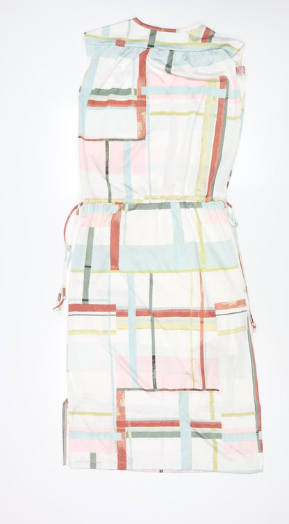 NEXT Womens Multicoloured Geometric Polyester Shift Size 8 V-Neck Pullover - Drawstring Waist