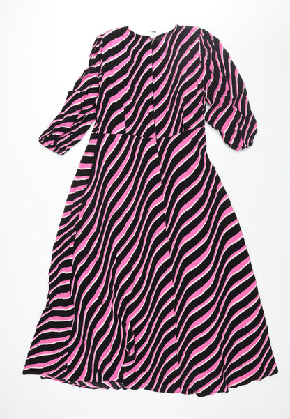 Marks and Spencer Womens Multicoloured Geometric Viscose A-Line Size 12 Round Neck Zip
