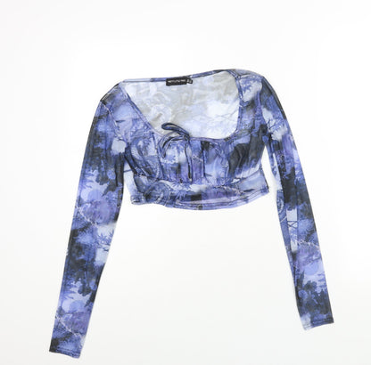 Womens UK Size 12 PRETTYLITTLETHING Blue Cropped Blouse