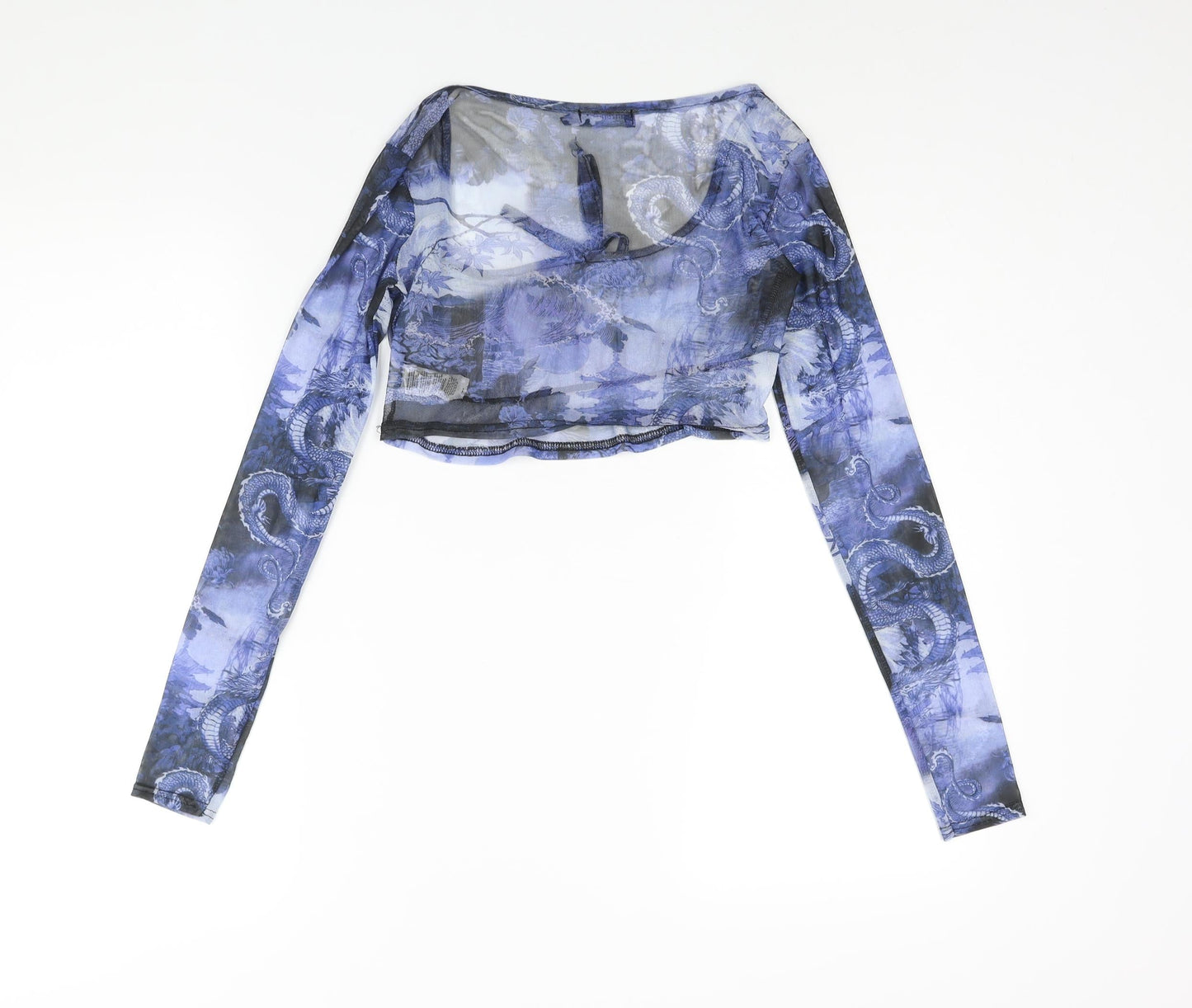 Womens UK Size 12 PRETTYLITTLETHING Blue Cropped Blouse