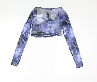 Womens UK Size 12 PRETTYLITTLETHING Blue Cropped Blouse