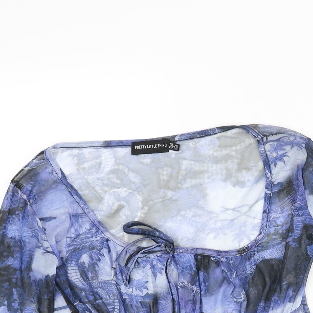 Womens UK Size 12 PRETTYLITTLETHING Blue Cropped Blouse