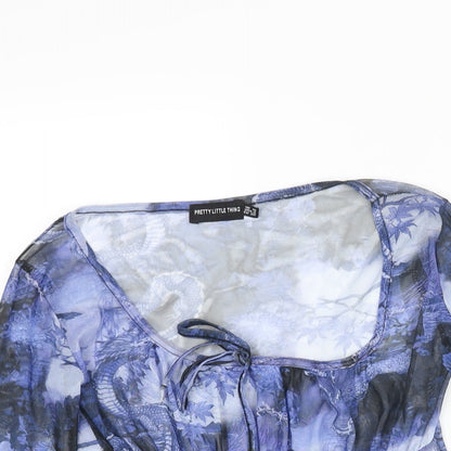 Womens UK Size 12 PRETTYLITTLETHING Blue Cropped Blouse