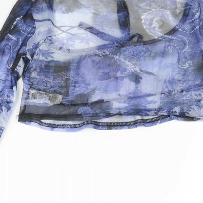Womens UK Size 12 PRETTYLITTLETHING Blue Cropped Blouse