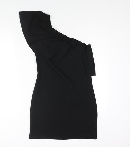Warehouse Womens Black Polyester Bodycon Size 10 One Shoulder Pullover - Frill