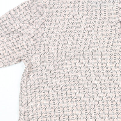 Debenhams Womens Pink Geometric Polyester Basic Blouse Size 12 Round Neck