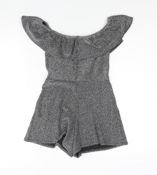 Miss Selfridge Womens Silver Nylon Playsuit One-Piece Size 6 Pullover - Frill