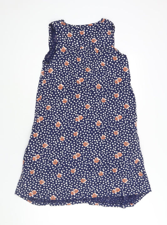 NEXT Womens Blue Geometric Cotton Shift Size 12 V-Neck Pullover - Floral Print