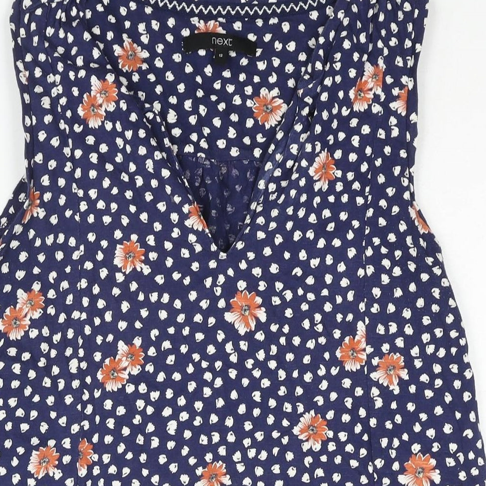 NEXT Womens Blue Geometric Cotton Shift Size 12 V-Neck Pullover - Floral Print