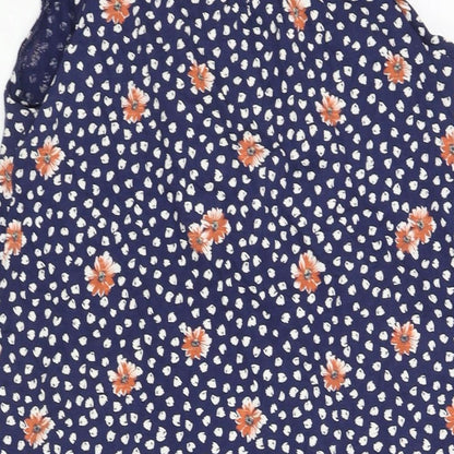 NEXT Womens Blue Geometric Cotton Shift Size 12 V-Neck Pullover - Floral Print