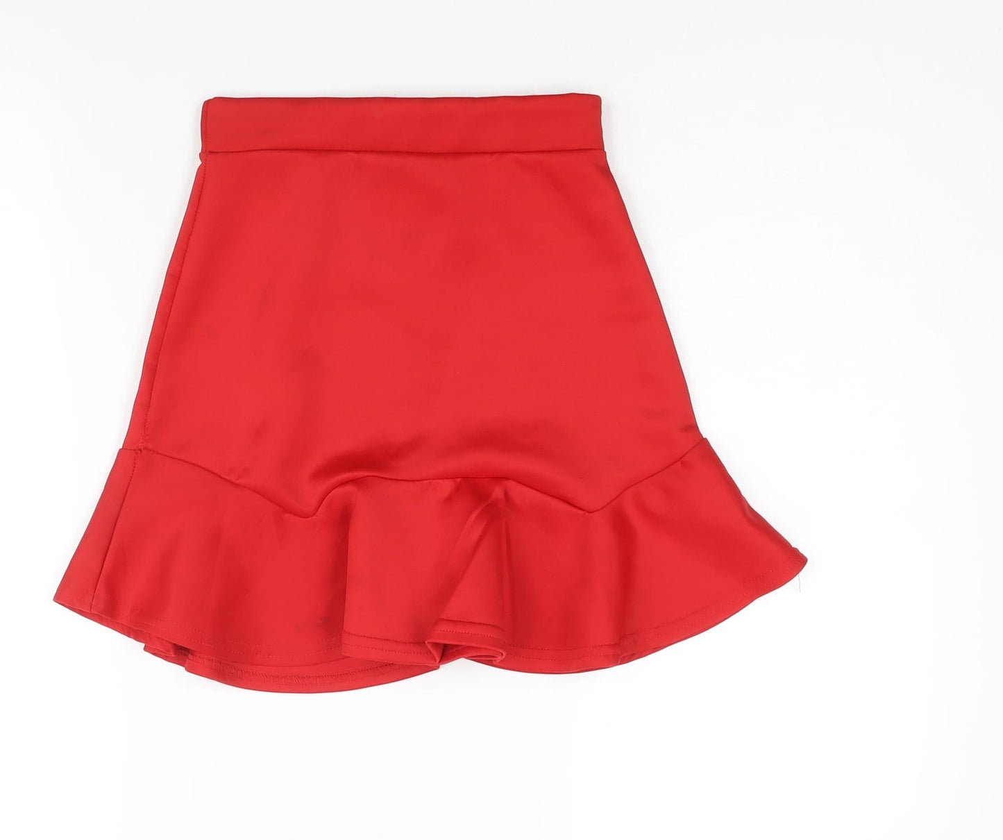 PRETTYLITTLETHING Womens Red Polyester Mini Skirt Size 6 - Frill