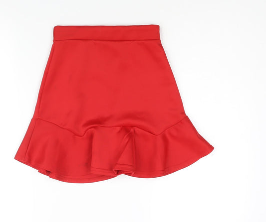 PRETTYLITTLETHING Womens Red Polyester Mini Skirt Size 6 - Frill