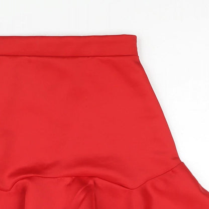 PRETTYLITTLETHING Womens Red Polyester Mini Skirt Size 6 - Frill