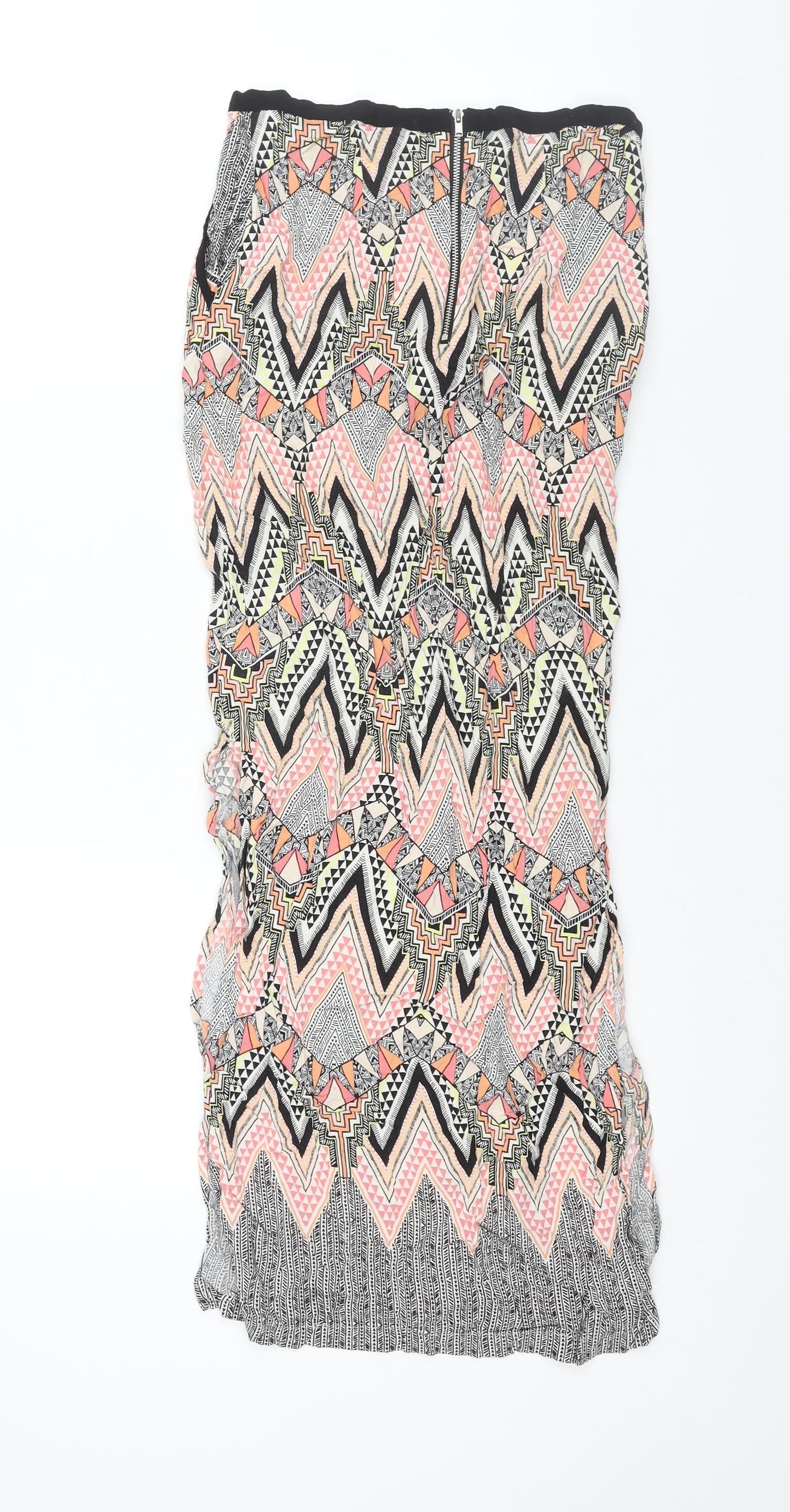 Warehouse Womens Multicoloured Geometric Viscose Maxi Skirt Size 6 Zip - Side Slits
