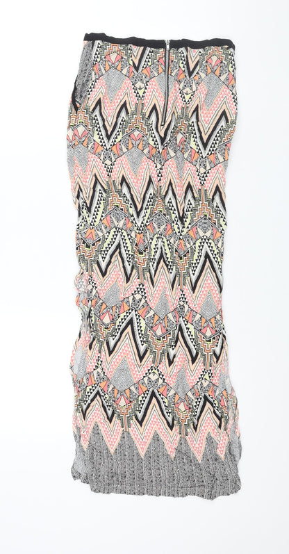 Warehouse Womens Multicoloured Geometric Viscose Maxi Skirt Size 6 Zip - Side Slits