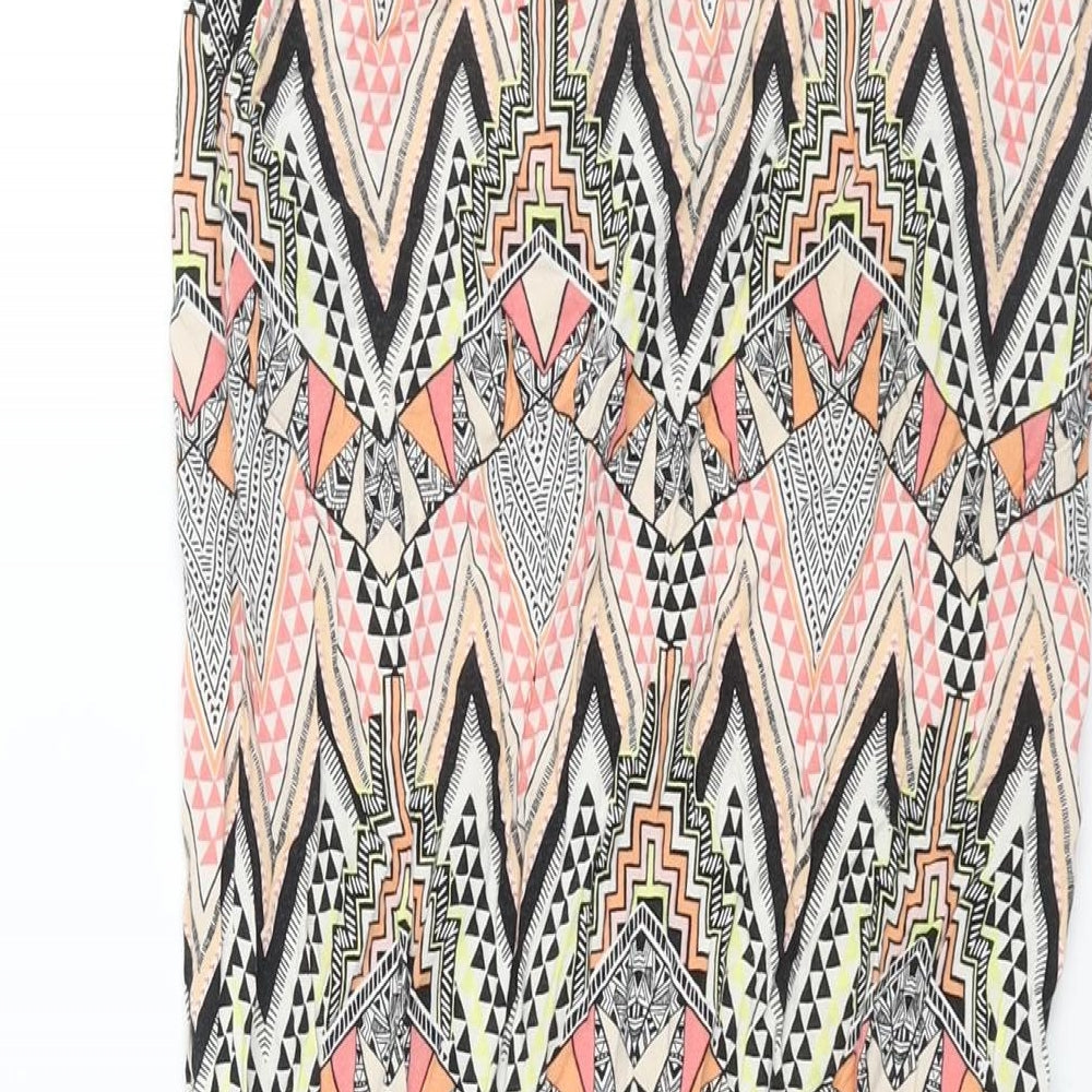 Warehouse Womens Multicoloured Geometric Viscose Maxi Skirt Size 6 Zip - Side Slits