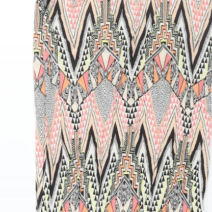 Warehouse Womens Multicoloured Geometric Viscose Maxi Skirt Size 6 Zip - Side Slits