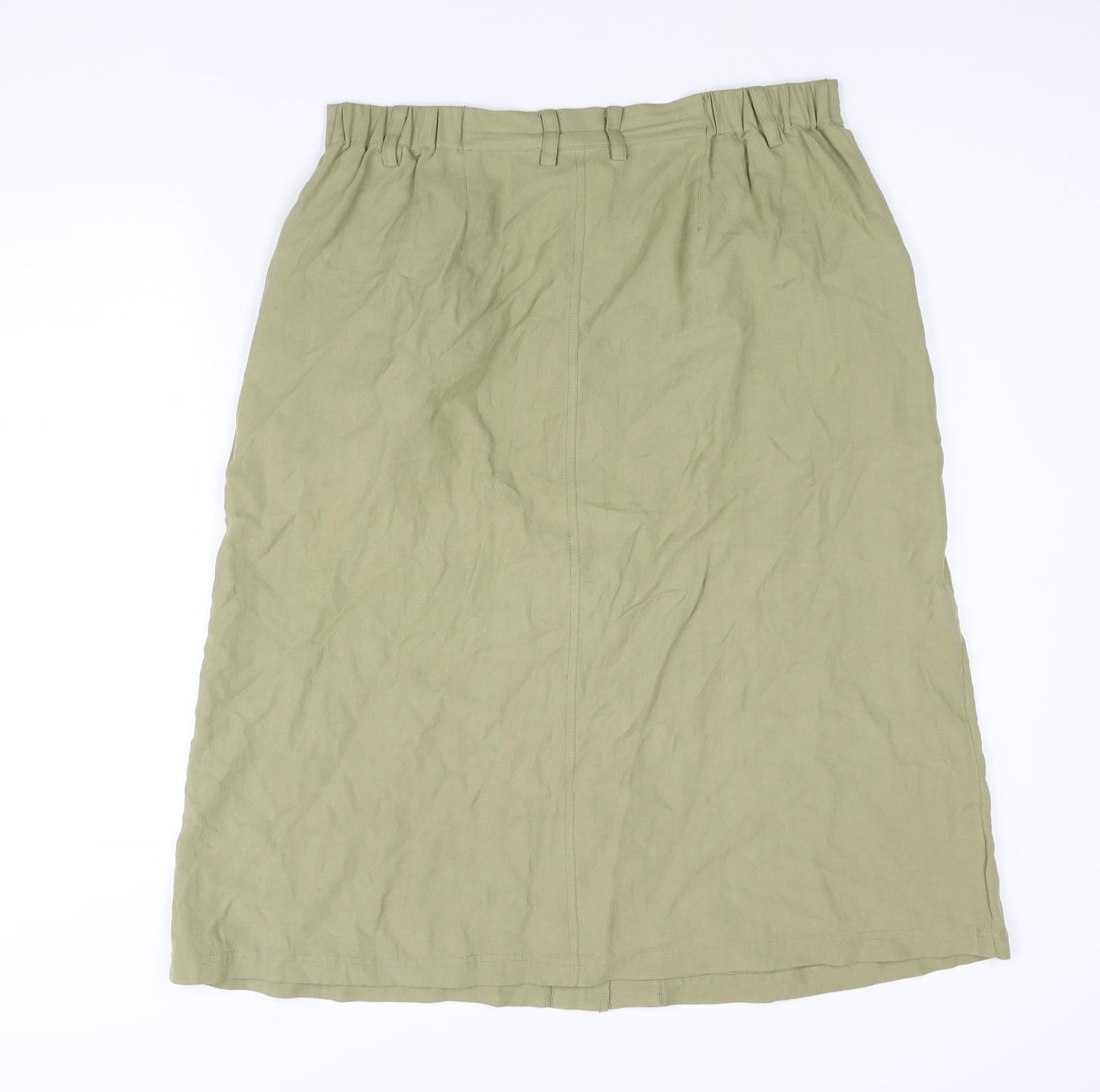Damart Womens Green Silk A-Line Skirt Size 18 Button