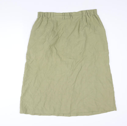 Damart Womens Green Silk A-Line Skirt Size 18 Button