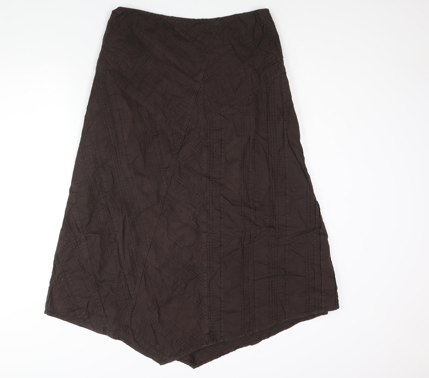 Per Una Womens Brown Cotton A-Line Skirt Size 14 Zip - Pleat Detail
