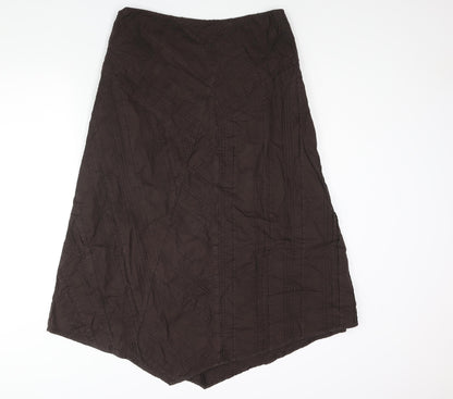 Per Una Womens Brown Cotton A-Line Skirt Size 14 Zip - Pleat Detail