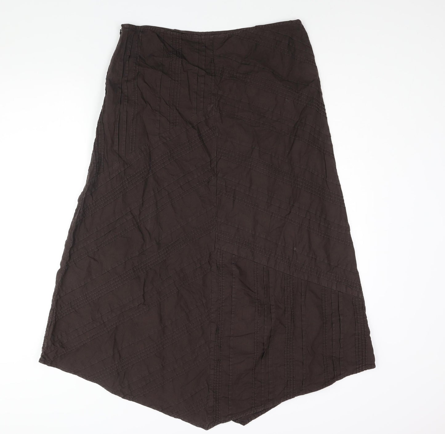 Per Una Womens Brown Cotton A-Line Skirt Size 14 Zip - Pleat Detail