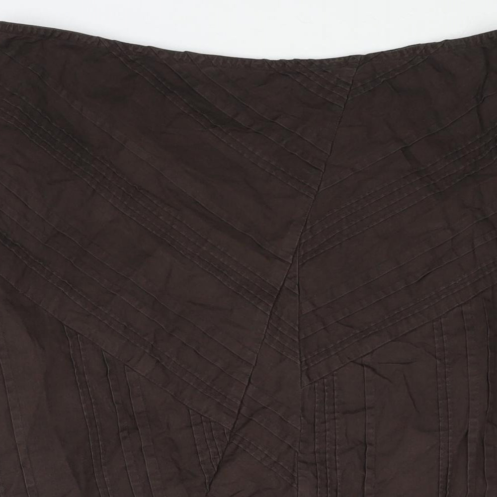 Per Una Womens Brown Cotton A-Line Skirt Size 14 Zip - Pleat Detail