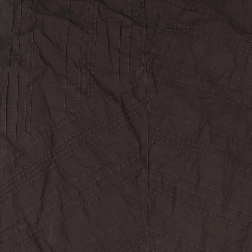 Per Una Womens Brown Cotton A-Line Skirt Size 14 Zip - Pleat Detail
