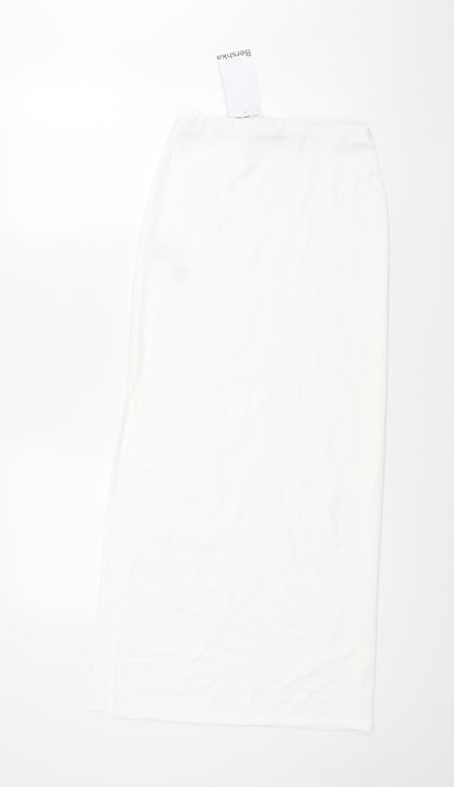Bershka Womens White Polyamide Maxi Skirt Size S - Side Slit