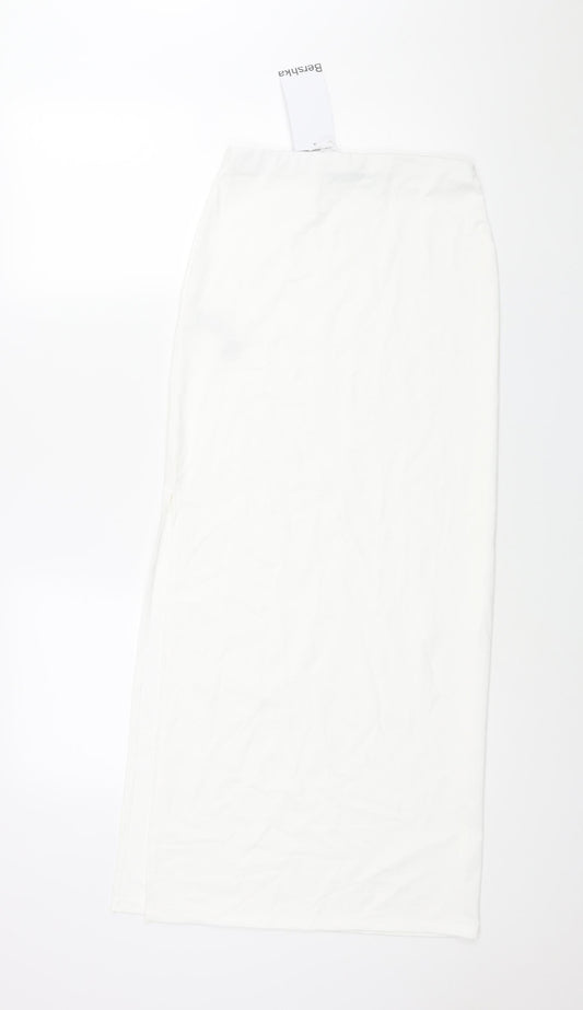 Bershka Womens White Polyamide Maxi Skirt Size S - Side Slit