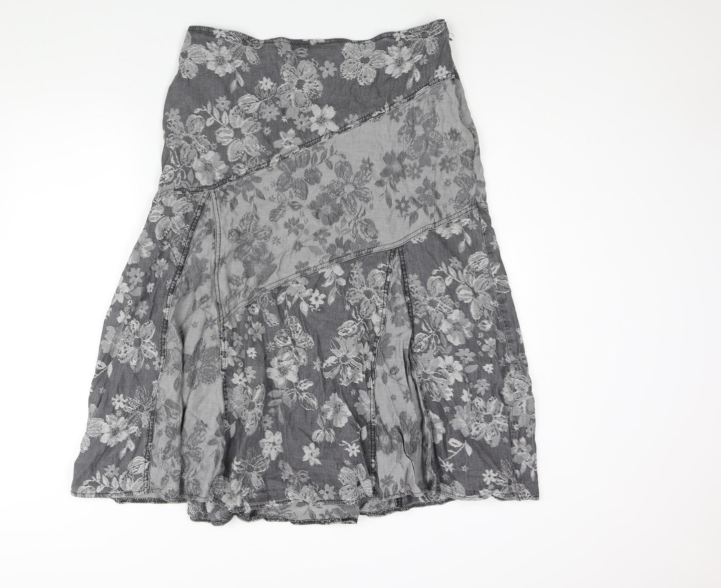 Marks and Spencer Womens Grey Floral Lyocell A-Line Skirt Size 16 Zip