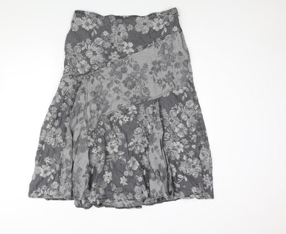 Marks and Spencer Womens Grey Floral Lyocell A-Line Skirt Size 16 Zip