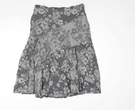 Marks and Spencer Womens Grey Floral Lyocell A-Line Skirt Size 16 Zip