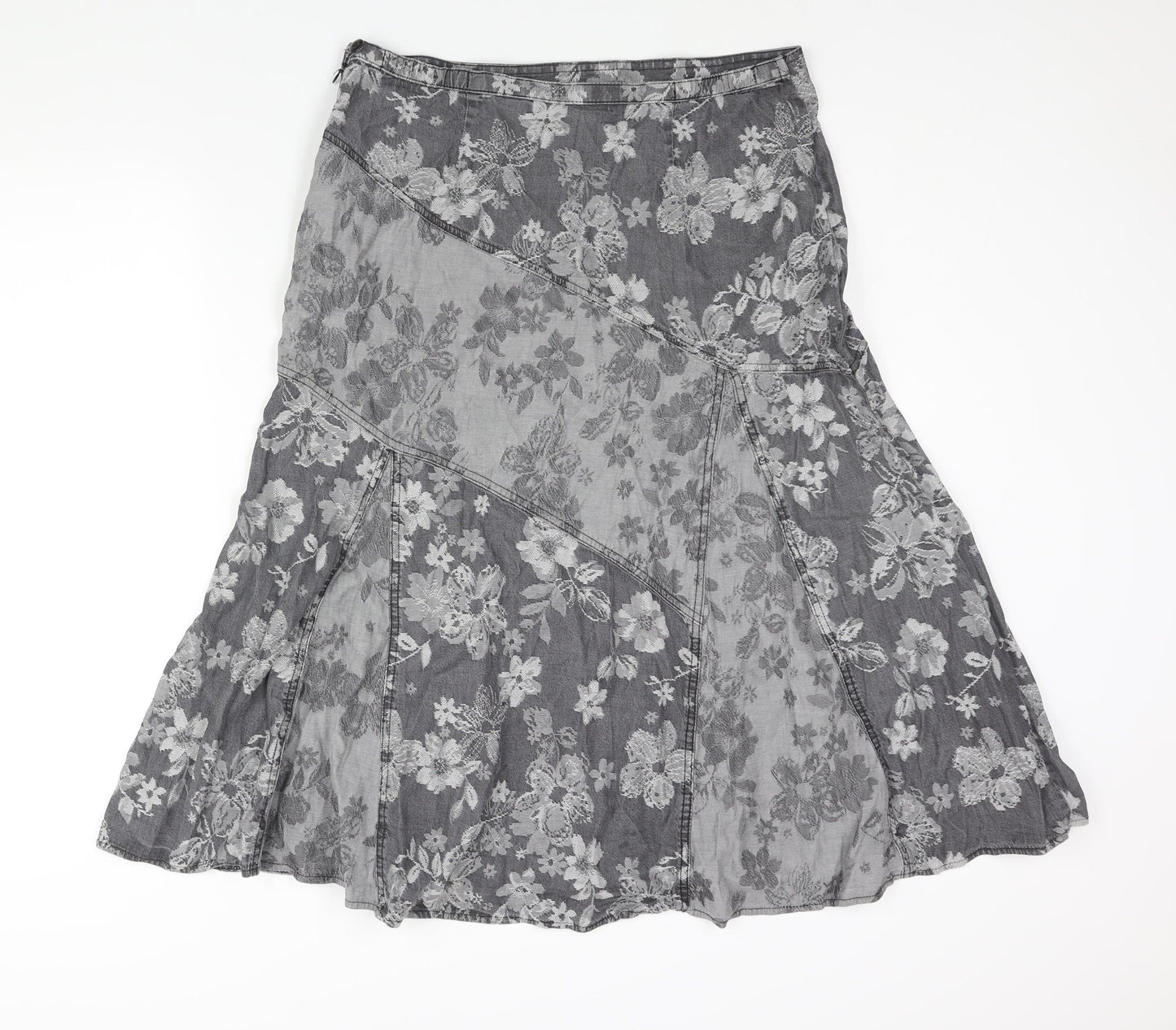 Marks and Spencer Womens Grey Floral Lyocell A-Line Skirt Size 16 Zip