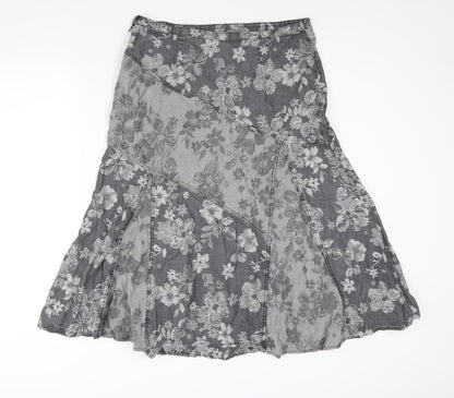 Marks and Spencer Womens Grey Floral Lyocell A-Line Skirt Size 16 Zip