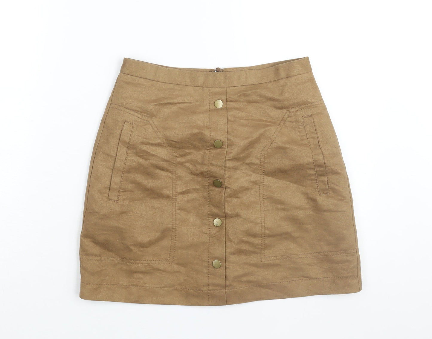 H&M Womens Brown Polyester A-Line Skirt Size 8 Zip