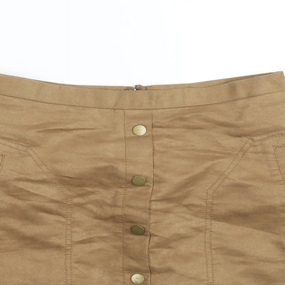 H&M Womens Brown Polyester A-Line Skirt Size 8 Zip