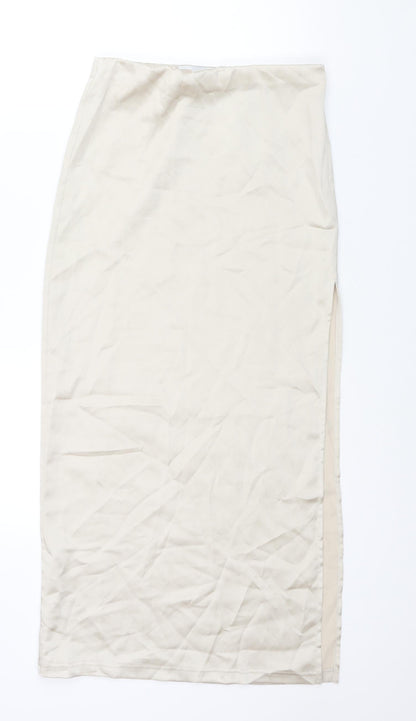 Bershka Womens Ivory Polyester Maxi Skirt Size S Zip - Side Slit