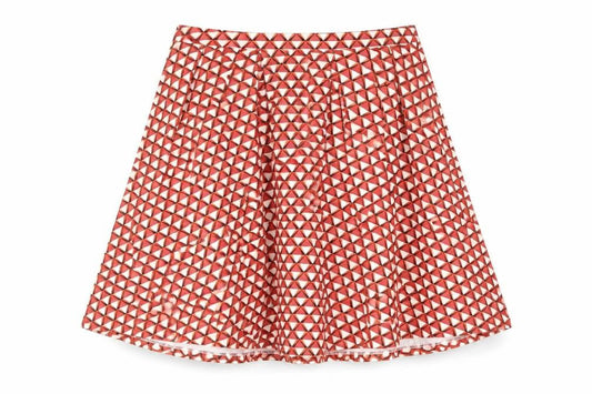 Mademoiselle R Womens Red Geometric Cotton Flare Skirt Size 16 Zip