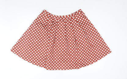 Mademoiselle R Womens Red Geometric Cotton Flare Skirt Size 16 Zip