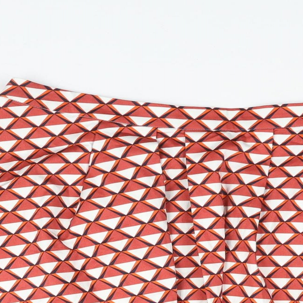 Mademoiselle R Womens Red Geometric Cotton Flare Skirt Size 16 Zip