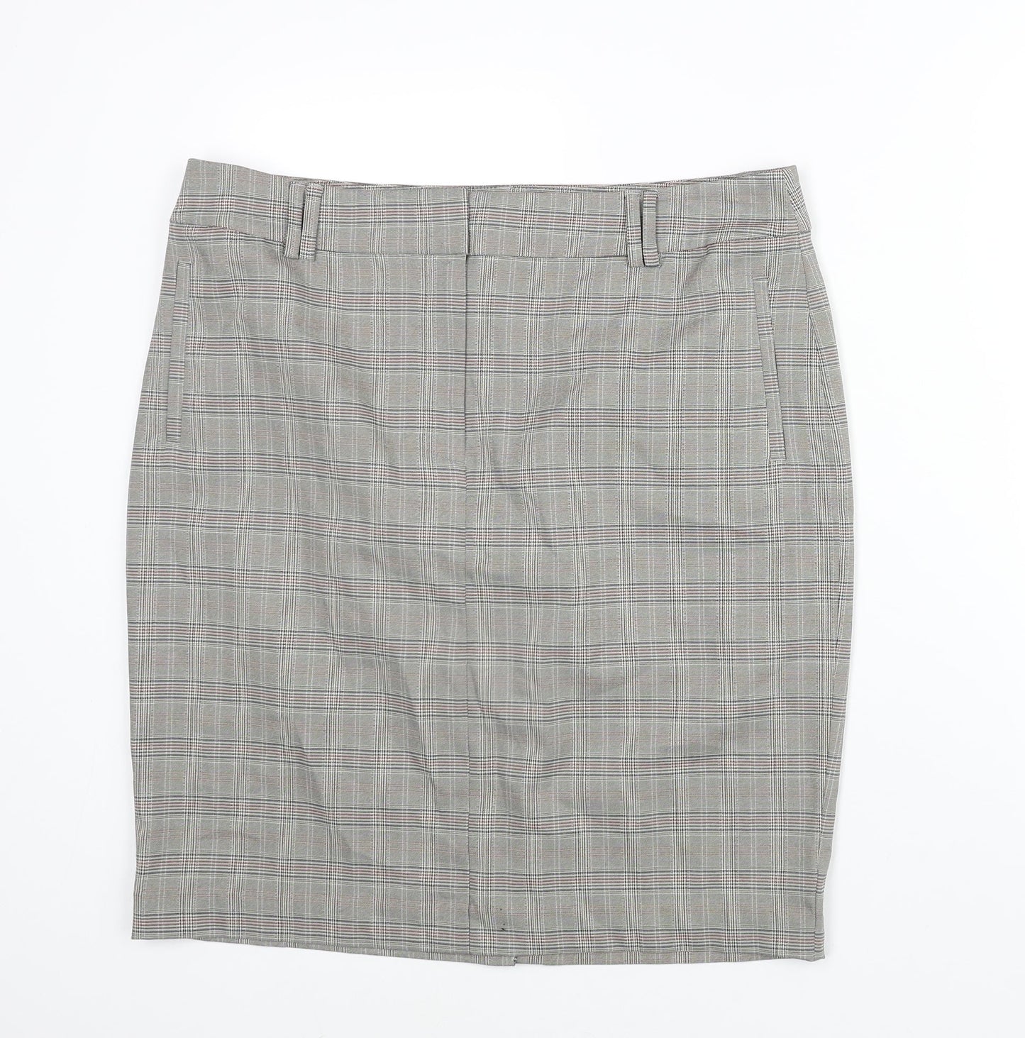 Marks and Spencer Womens Grey Check Polyester Straight & Pencil Skirt Size 18 Zip