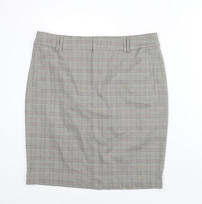 Marks and Spencer Womens Grey Check Polyester Straight & Pencil Skirt Size 18 Zip
