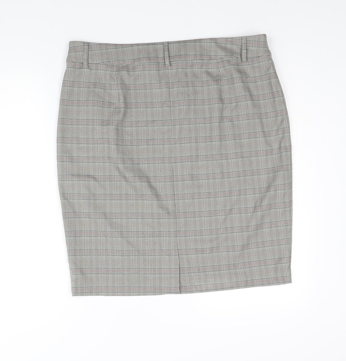 Marks and Spencer Womens Grey Check Polyester Straight & Pencil Skirt Size 18 Zip