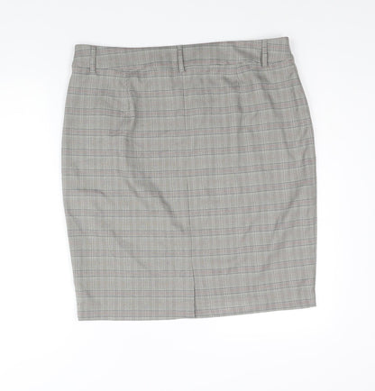 Marks and Spencer Womens Grey Check Polyester Straight & Pencil Skirt Size 18 Zip